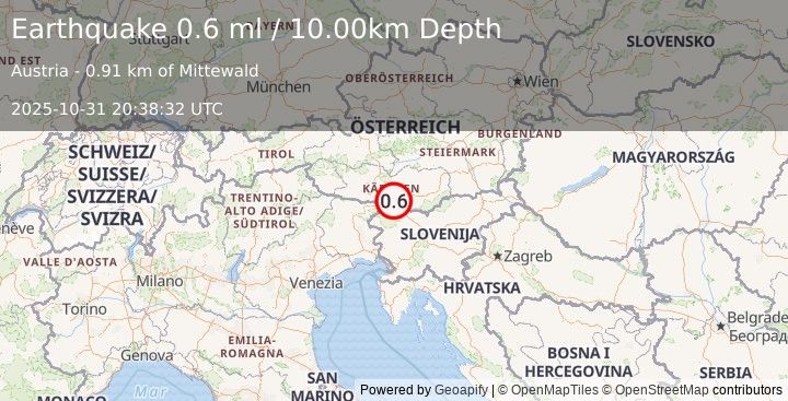 Earthquake AUSTRIA (0.6 ml) (2025-10-31 20:38:32 UTC)