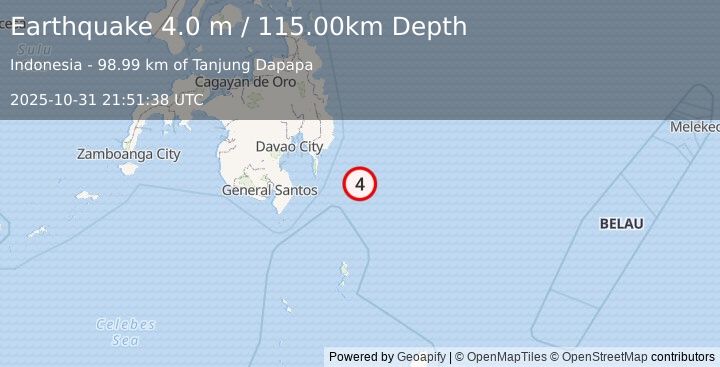 Earthquake PHILIPPINE ISLANDS REGION (4.0 m) (2025-10-31 21:51:38 UTC)
