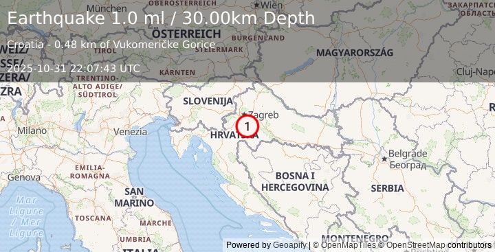 Earthquake CROATIA (1.0 ml) (2025-10-31 22:07:43 UTC)