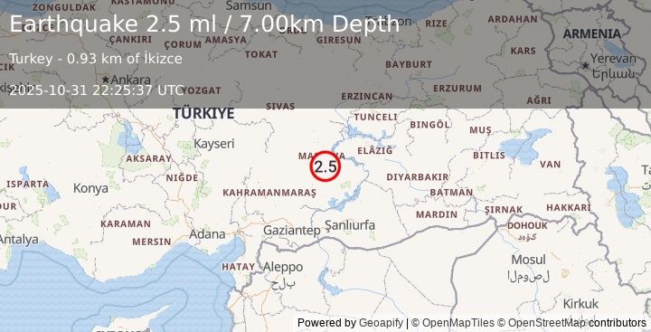Earthquake EASTERN TURKEY (2.5 ml) (2025-10-31 22:25:37 UTC)