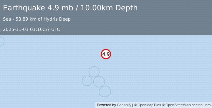 Earthquake SOUTH SANDWICH ISLANDS REGION (4.9 mb) (2025-11-01 01:16:57 UTC)