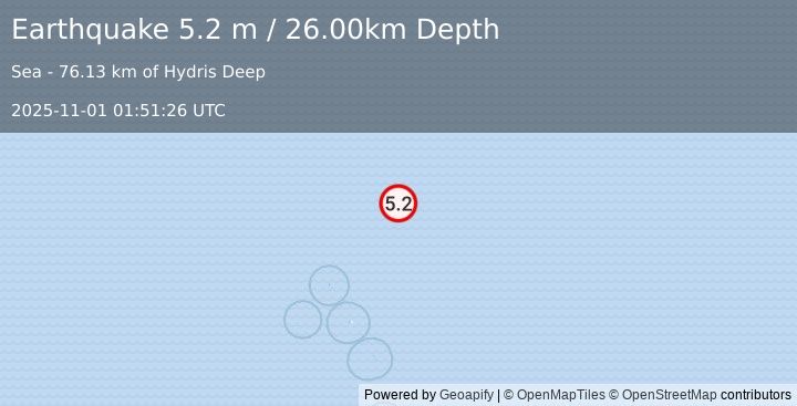 Earthquake SOUTH SANDWICH ISLANDS REGION (5.2 mb) (2025-11-01 01:51:23 UTC)