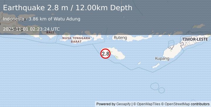 Earthquake SUMBA REGION, INDONESIA (2.8 m) (2025-11-01 02:23:24 UTC)