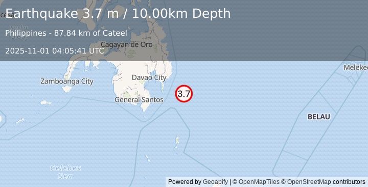 Earthquake PHILIPPINE ISLANDS REGION (3.7 m) (2025-11-01 04:05:41 UTC)