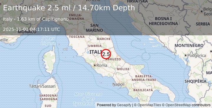 Earthquake CENTRAL ITALY (2.5 ml) (2025-11-01 04:17:11 UTC)