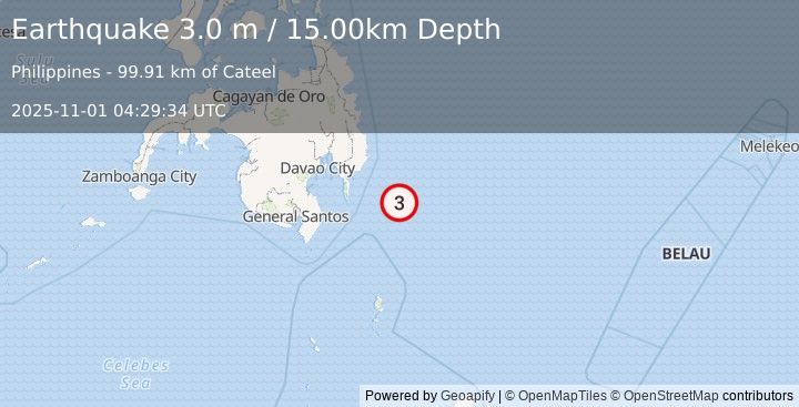 Earthquake PHILIPPINE ISLANDS REGION (3.0 m) (2025-11-01 04:29:34 UTC)