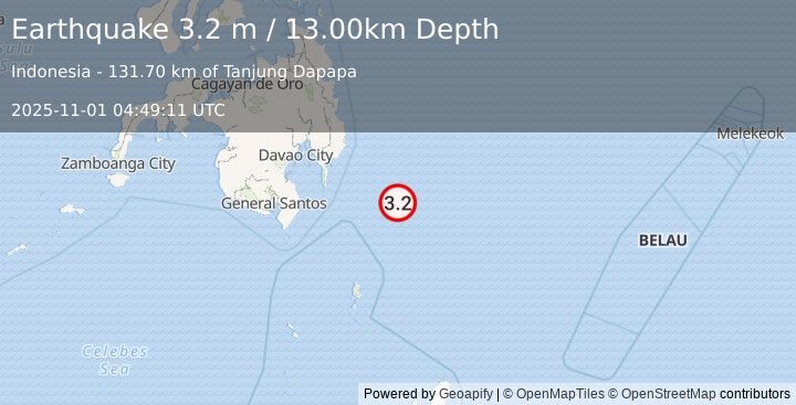 Earthquake PHILIPPINE ISLANDS REGION (3.2 m) (2025-11-01 04:49:11 UTC)