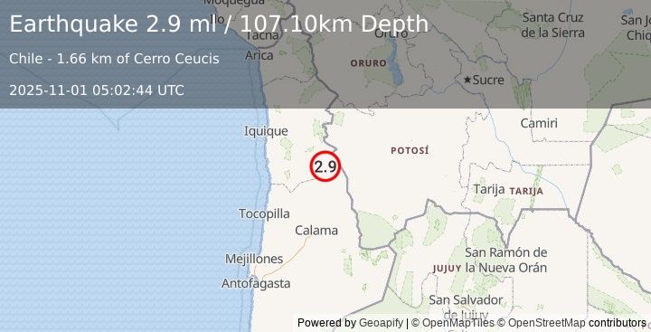 Earthquake TARAPACA, CHILE (2.9 ml) (2025-11-01 05:02:44 UTC)