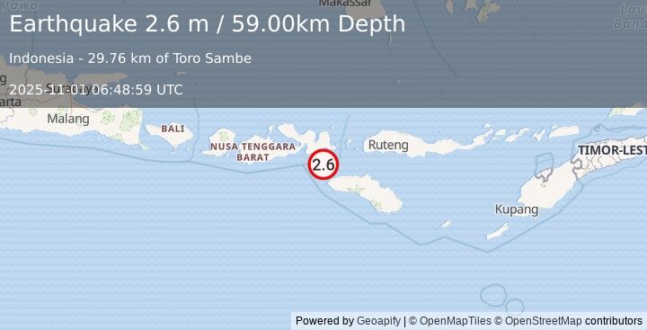 Earthquake SUMBAWA REGION, INDONESIA (2.6 m) (2025-11-01 06:48:59 UTC)