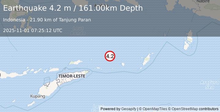 Earthquake KEPULAUAN BARAT DAYA, INDONESIA (4.2 m) (2025-11-01 07:25:12 UTC)