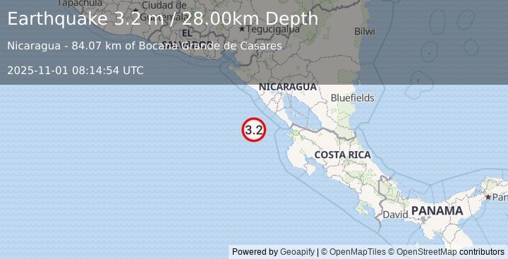 Earthquake NEAR COAST OF NICARAGUA (3.2 m) (2025-11-01 08:14:54 UTC)