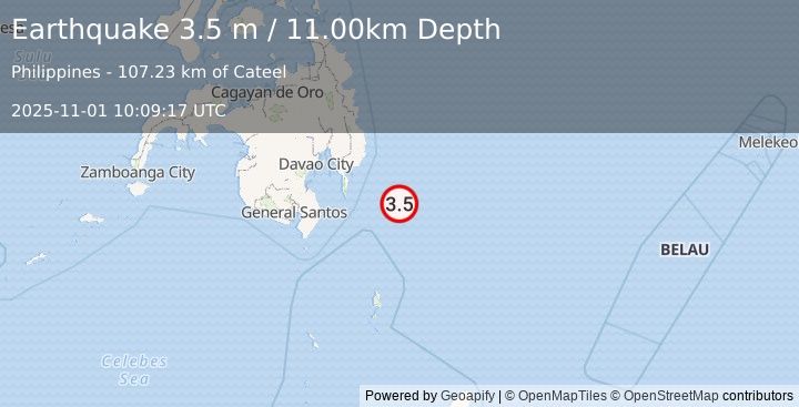 Earthquake PHILIPPINE ISLANDS REGION (3.5 m) (2025-11-01 10:09:17 UTC)