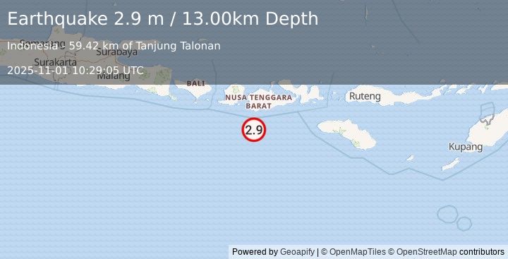 Earthquake SUMBAWA REGION, INDONESIA (2.9 m) (2025-11-01 10:29:05 UTC)