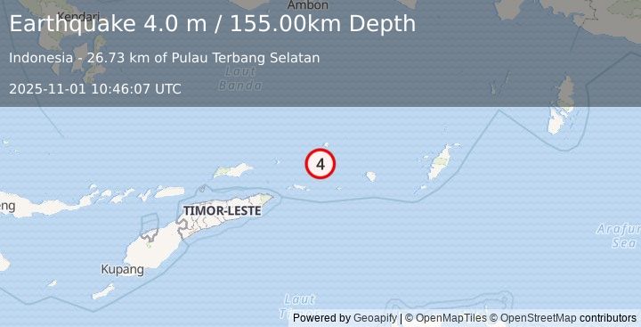 Earthquake KEPULAUAN BARAT DAYA, INDONESIA (4.0 m) (2025-11-01 10:46:07 UTC)