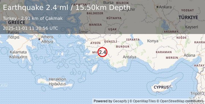 Earthquake WESTERN TURKEY (2.5 ml) (2025-11-01 11:21:49 UTC)