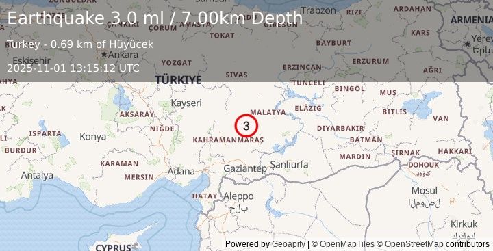 Earthquake CENTRAL TURKEY (3.0 ml) (2025-11-01 13:15:13 UTC)