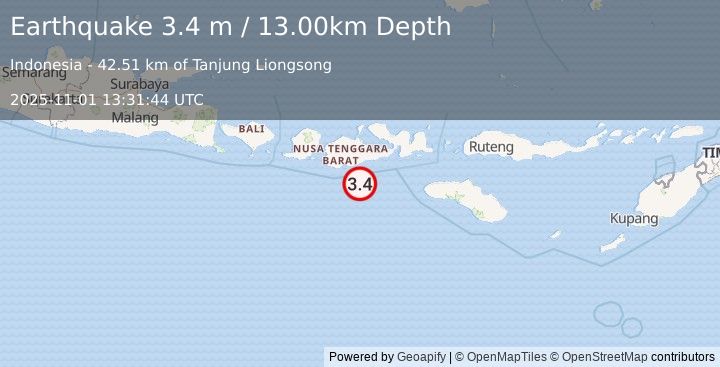 Earthquake SUMBAWA REGION, INDONESIA (3.4 m) (2025-11-01 13:31:44 UTC)