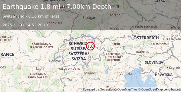 Earthquake SWITZERLAND (1.8 ml) (2025-11-01 14:52:20 UTC)