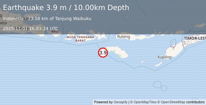 Earthquake SUMBAWA REGION, INDONESIA (3.9 m) (2025-11-01 16:03:24 UTC)