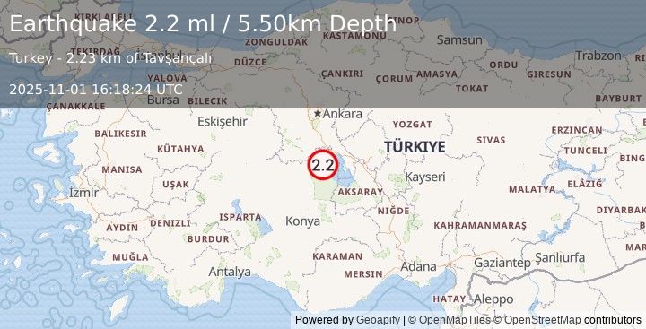Earthquake CENTRAL TURKEY (2.2 ml) (2025-11-01 16:18:24 UTC)