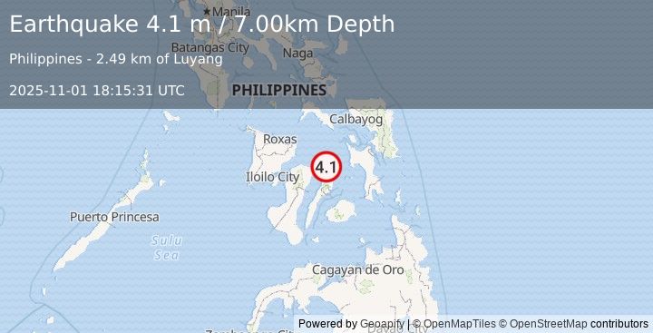 Earthquake NEGROS- CEBU REG, PHILIPPINES (4.1 m) (2025-11-01 18:15:31 UTC)