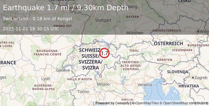 Earthquake SWITZERLAND (1.7 ml) (2025-11-01 18:30:15 UTC)