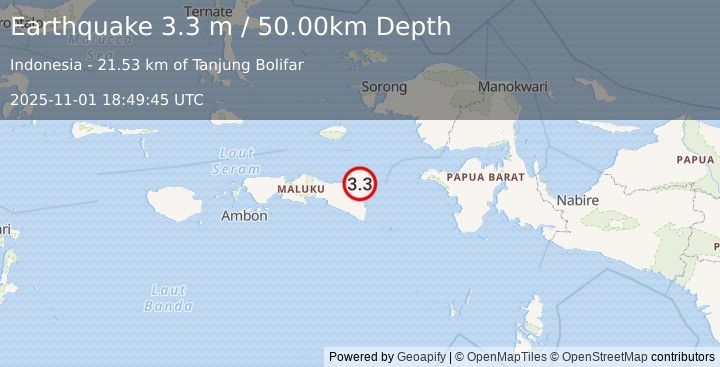 Earthquake SERAM, INDONESIA (3.3 m) (2025-11-01 18:49:45 UTC)