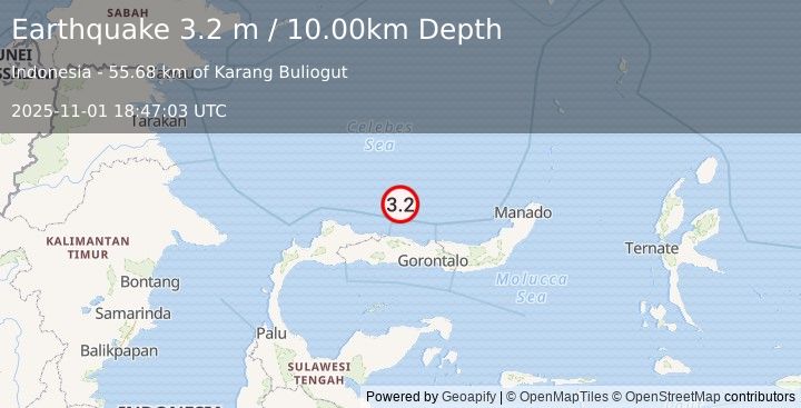 Earthquake MINAHASA, SULAWESI, INDONESIA (3.2 m) (2025-11-01 18:47:03 UTC)