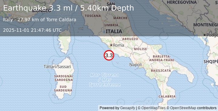 Earthquake SOUTHERN ITALY (3.3 ml) (2025-11-01 21:47:47 UTC)