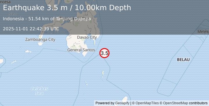 Earthquake MINDANAO, PHILIPPINES (3.5 m) (2025-11-01 22:42:39 UTC)