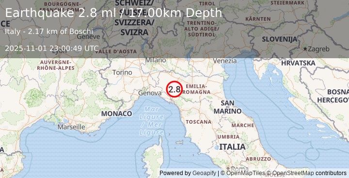 Earthquake NORTHERN ITALY (3.0 ml) (2025-11-01 23:00:52 UTC)