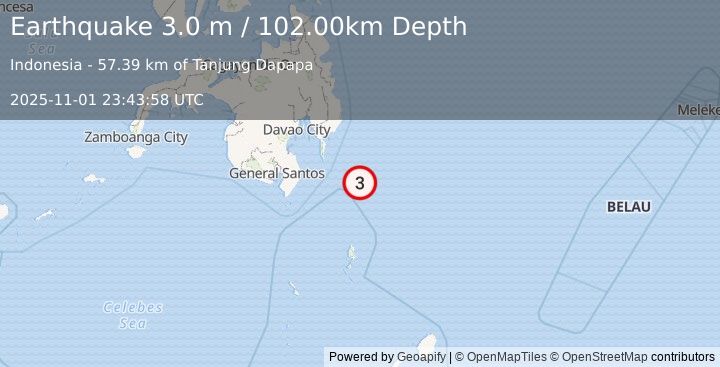 Earthquake PHILIPPINE ISLANDS REGION (3.0 m) (2025-11-01 23:43:58 UTC)
