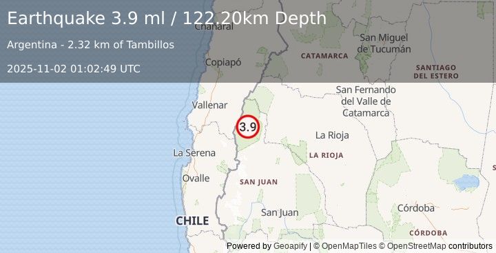Earthquake SAN JUAN, ARGENTINA (3.9 ml) (2025-11-02 01:02:49 UTC)