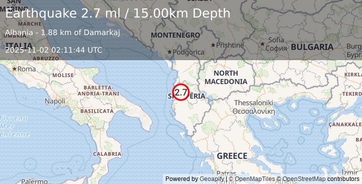 Earthquake ALBANIA (2.7 ml) (2025-11-02 02:11:45 UTC)