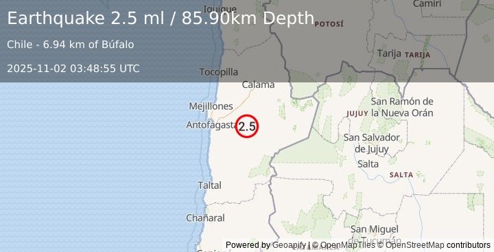 Earthquake ANTOFAGASTA, CHILE (2.5 ml) (2025-11-02 03:48:55 UTC)
