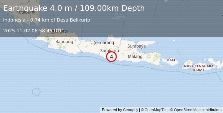Earthquake JAVA, INDONESIA (4.0 m) (2025-11-02 06:58:45 UTC)
