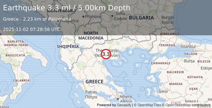 Earthquake GREECE (3.3 ml) (2025-11-02 07:28:56 UTC)