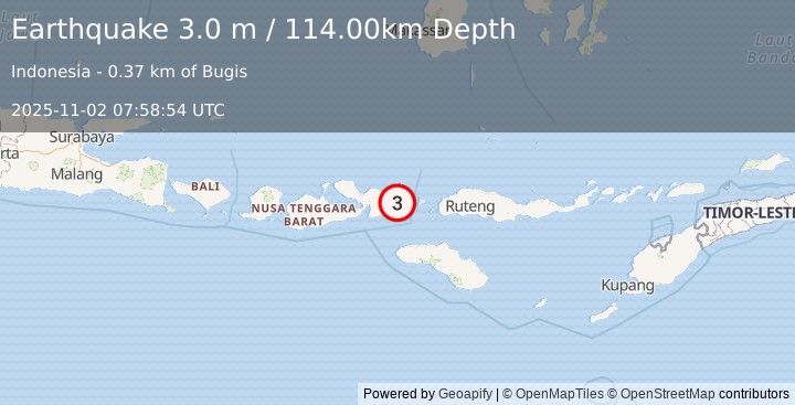 Earthquake FLORES REGION, INDONESIA (3.0 m) (2025-11-02 07:58:54 UTC)