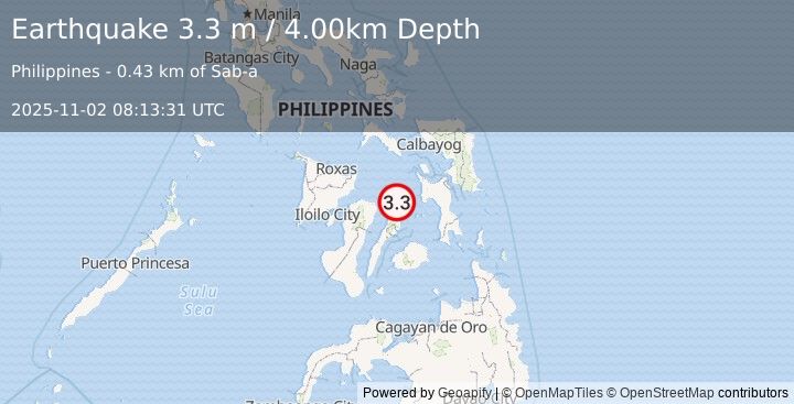 Earthquake NEGROS- CEBU REG, PHILIPPINES (3.3 m) (2025-11-02 08:13:31 UTC)