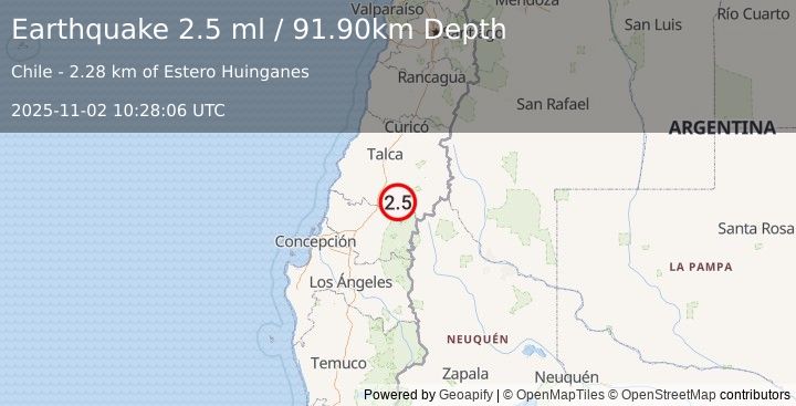 Earthquake MAULE, CHILE (2.5 ml) (2025-11-02 10:28:06 UTC)
