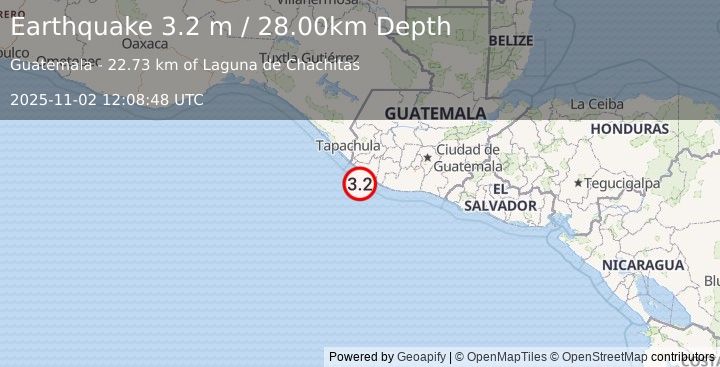 Earthquake OFFSHORE GUATEMALA (3.2 m) (2025-11-02 12:08:48 UTC)