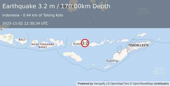 Earthquake FLORES REGION, INDONESIA (3.2 m) (2025-11-02 12:30:34 UTC)