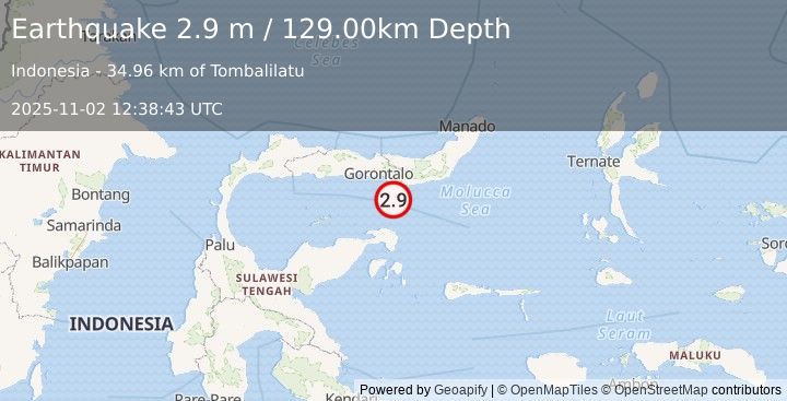 Earthquake SULAWESI, INDONESIA (2.9 m) (2025-11-02 12:38:43 UTC)