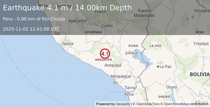 Earthquake SOUTHERN PERU (4.1 m) (2025-11-02 12:41:08 UTC)