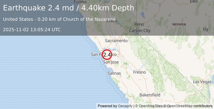 Earthquake SAN FRANCISCO BAY AREA, CALIF. (2.4 md) (2025-11-02 13:05:24 UTC)