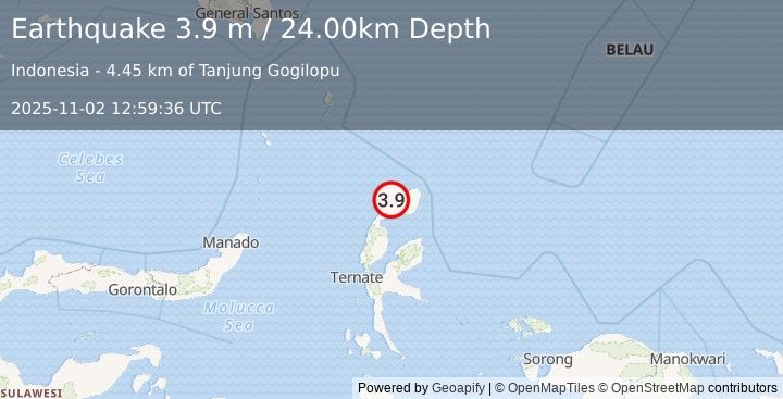 Earthquake HALMAHERA, INDONESIA (3.9 m) (2025-11-02 12:59:36 UTC)