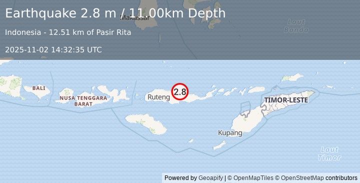 Earthquake FLORES REGION, INDONESIA (2.8 m) (2025-11-02 14:32:35 UTC)