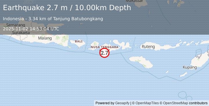 Earthquake SUMBAWA REGION, INDONESIA (2.7 m) (2025-11-02 14:53:04 UTC)
