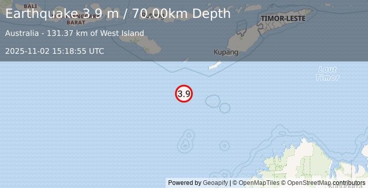 Earthquake SOUTH OF TIMOR (3.9 m) (2025-11-02 15:18:55 UTC)
