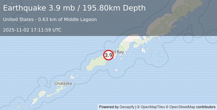 Earthquake UNIMAK ISLAND REGION, ALASKA (3.9 mb) (2025-11-02 17:11:59 UTC)